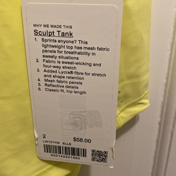 Lululemon sculpt tank, size 2 - new with tags on - Picture 2 of 3